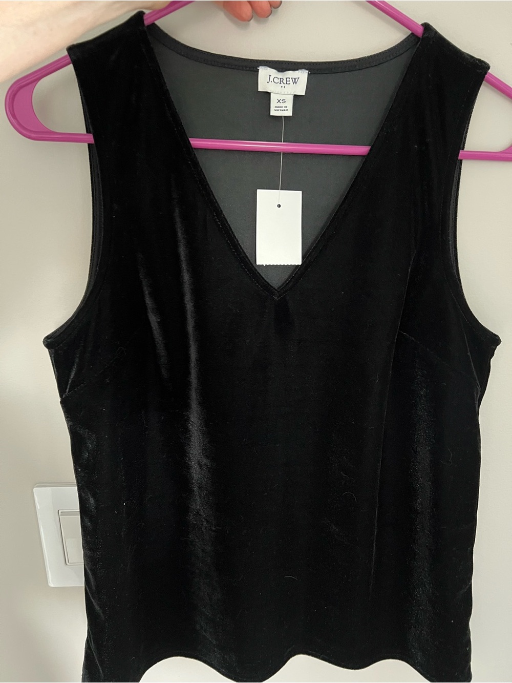 J. Crew Black Velvet V-Neck Tank Top-New With Tags